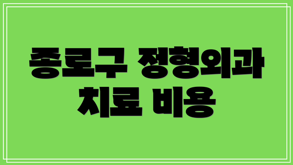 종로구 정형외과 치료 비용