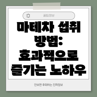 마테차 섭취 방법: 효과적으로 즐기는 노하우
