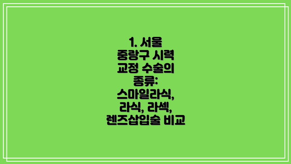 1. 서울 중랑구 시력 교정 수술의 종류: 스마일라식, 라식, 라섹, 렌즈삽입술 비교